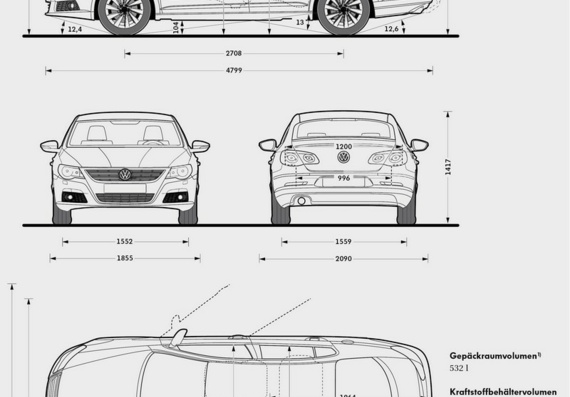Volkswagen Passat CC (2009) (Фольцваген Пассат CC (2009)) - чертежи (рисунки) автомобиля
